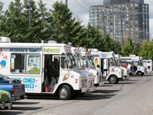 photo of parked ice cream trucks